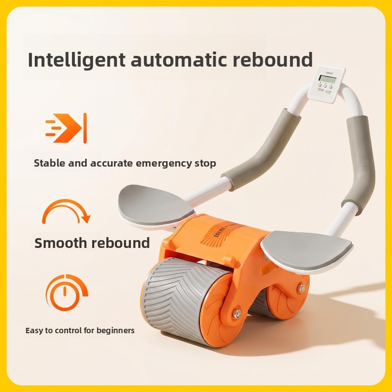 Ab Roller Wheel With Elbow Support - 肘当て付き、自動リバウンド機能搭載、ダブルホイール式、静音設計の腹筋ローラー。インテリジェントタイマー機能付き。