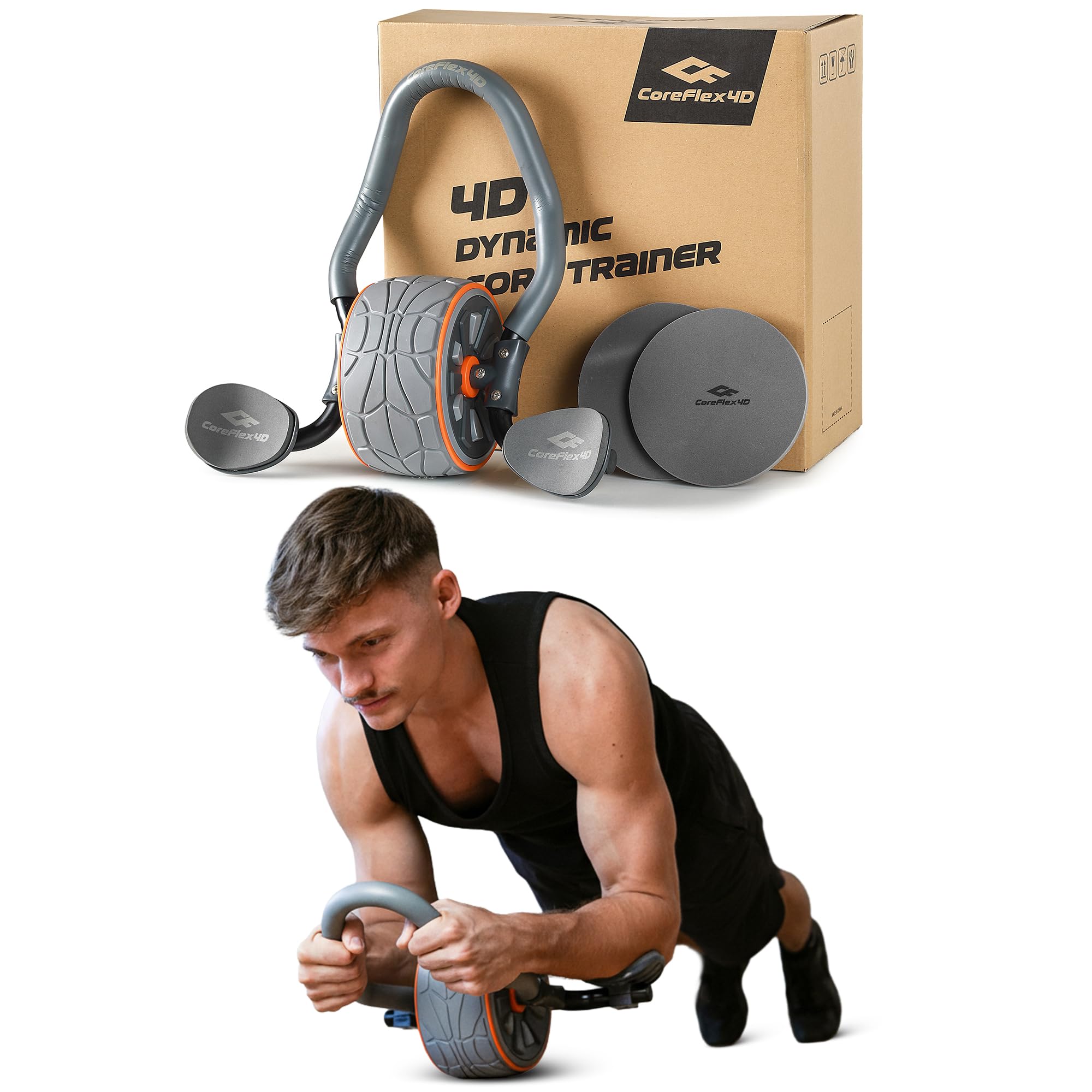 Ab Roller Wheel With Elbow Support - コアフレックス4Dアブローラーホイール（肘サポート付き）、4D多方向コアトレーナー（腹筋、斜筋、安定性用）、ヘビーデューティー