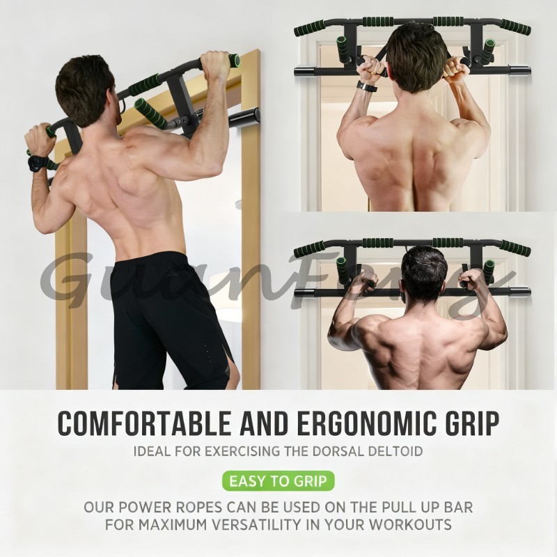 Door Pull Up Bar No Screw - ドアフレーム用ネジ不要懸垂・チンアップ・ディップバー、ドア枠取り付け懸垂バー、安全なホームフィットネスエクササイズバー（ボディワークアウトトレーニング用）