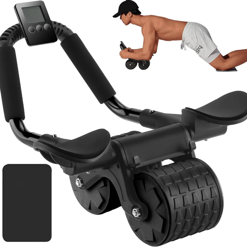 Ab Roller Wheel With Elbow Support - 肘サポート付き自動リバウンド腹筋ローラー、カウンター付きコアマッスルアブトレーナー、フィットネスエクササイズローラーホイール