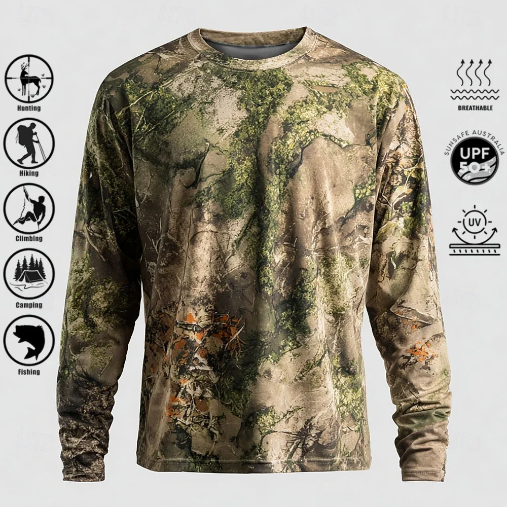 メンズ長袖Tシャツ、ポリエステル素材、3Dプリント迷彩柄、U - Hiking のレビューと価格